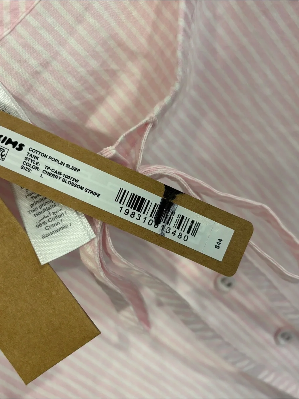 Skims Cotton Poplin Sleep Tank NWT in Cherry Blossom Stripe Size Large MSRP $44